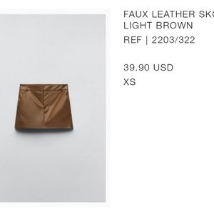 Zara faux leather skort brown XS New